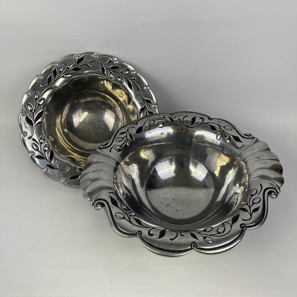 Lenox Olive Leaf Branch Floral Serving Bowl Set 13" 15" Metal Silver En Provence